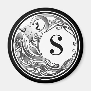 Tribal Wolf - Shaded Monogram Magneet