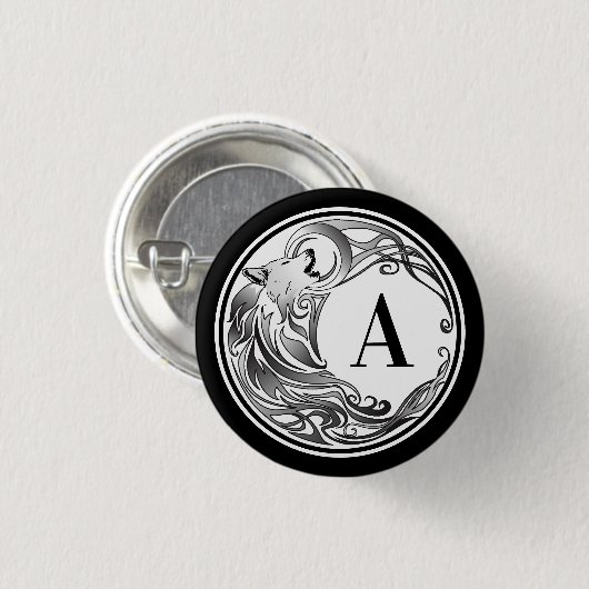 Tribal Wolf - Shaded Monogram Ronde Button 3,2 Cm (Voorkant /achterkant)