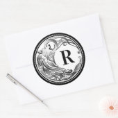 Tribal Wolf - Shaded Monogram Ronde Sticker (Envelop)