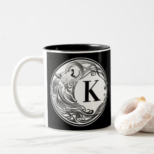Tribal Wolf - Shaded Monogram Tweekleurige Koffiemok