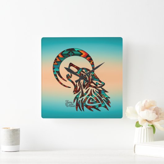 Tribal Wolf Square Wall klok (Huis)