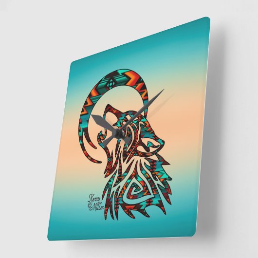 Tribal Wolf Square Wall klok (Hoek)