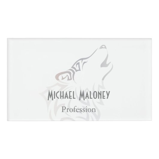 Tribal Wolf Taupe White Naambadge (Voorkant)