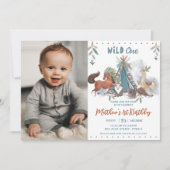 Tribal Woodland Animal Wild One 1e verjaardag Foto Kaart (Voorkant)