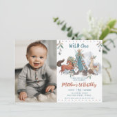 Tribal Woodland Animal Wild One 1e verjaardag Foto Kaart (Staand voorkant)