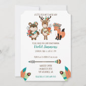 Tribal Woodland Animals Aqua Baby shower Invite Kaart (Voorkant)