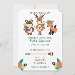 Tribal Woodland Animals Aqua Baby shower Invite Kaart