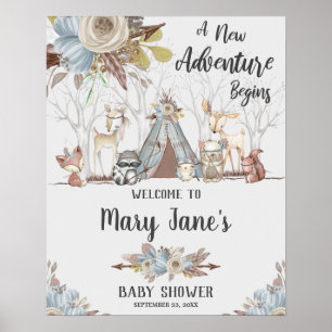 Tribal Woodland Animals Baby Boy Shower Welkom Poster