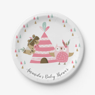 Tribal Woodland Animals Baby shower 7" Bord
