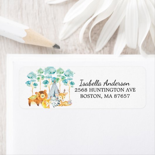 Tribal Woodland Animals Baby shower Adreslabel Etiket (Insitu)