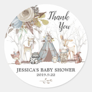 Tribal Woodland Animals Baby shower Boy Dank u Ronde Sticker