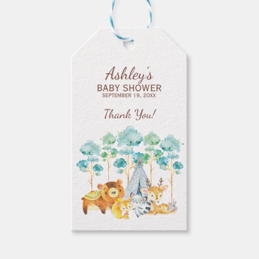 Tribal Woodland Animals Baby shower Favor Gift Lab Cadeaulabel (Voorkant)
