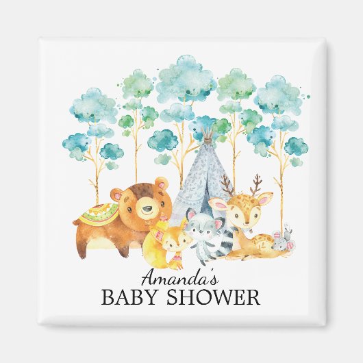 Tribal Woodland Animals Baby shower Favor Magnet (Voorkant)