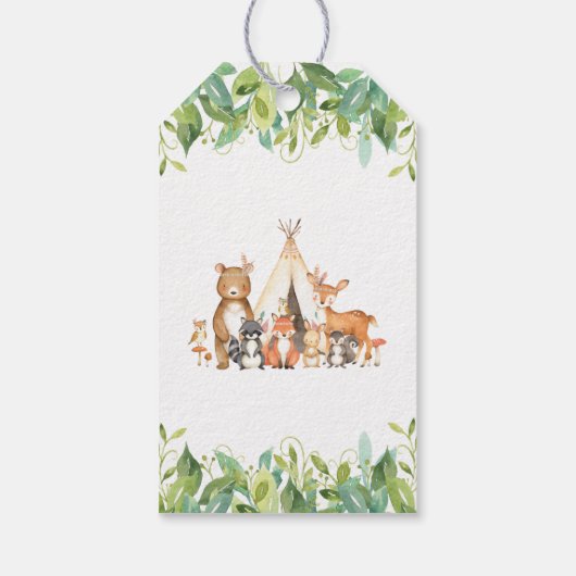 Tribal Woodland Animals Baby shower Forest Favor Cadeaulabel (Achterkant)
