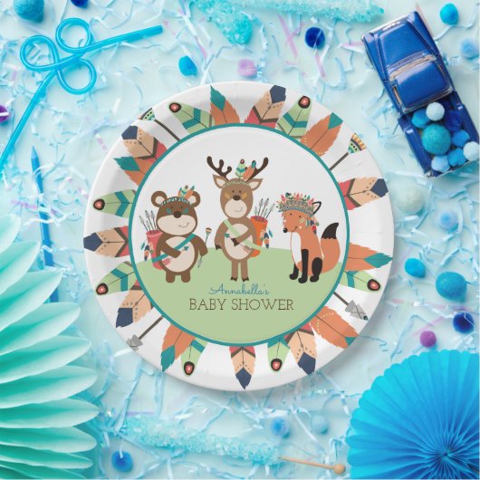 Tribal Woodland Animals Boho Feather Paper Bord (Feest)
