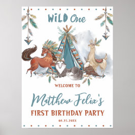 Tribal Woodland Animals Boy 1st Birthday Wild One Poster