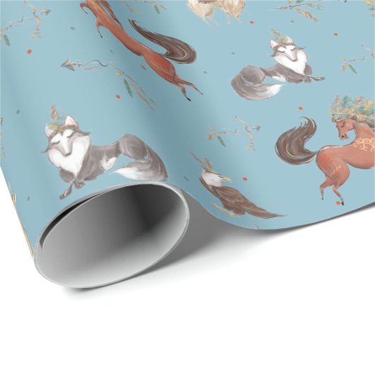 Tribal Woodland Animals Boy Baby shower Birthday W Cadeaupapier (Rol Hoek)