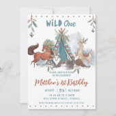 Tribal Woodland Animals Boy Wild One Birthday Kaart (Voorkant)