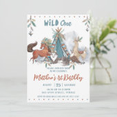 Tribal Woodland Animals Boy Wild One Birthday Kaart (Staand voorkant)