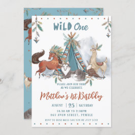 Tribal Woodland Animals Boy Wild One Birthday Kaart