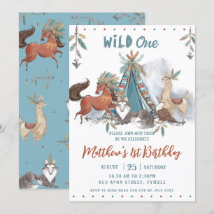 Tribal Woodland Animals Boy Wild One Birthday Kaart