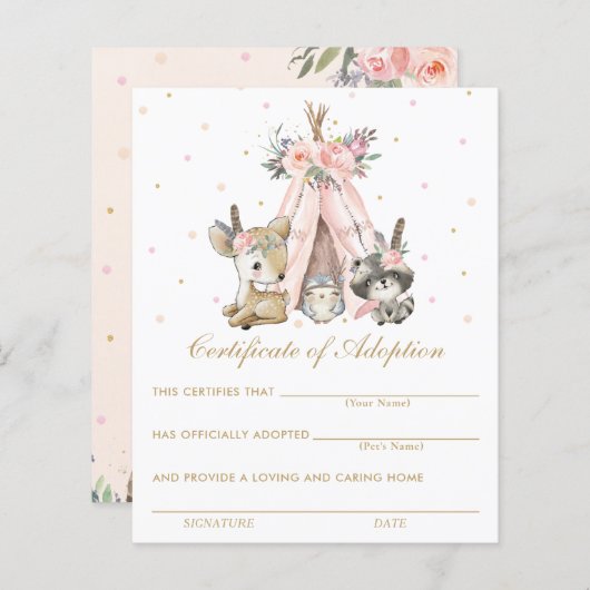 Tribal Woodland Animals Certificate of Adoption (Voorkant / Achterkant)