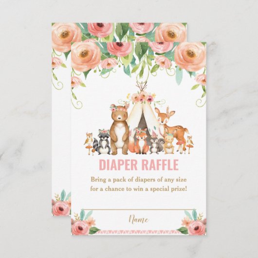 Tribal Woodland Animals Floral Diaper Raffle Kaart (Voorkant / Achterkant)