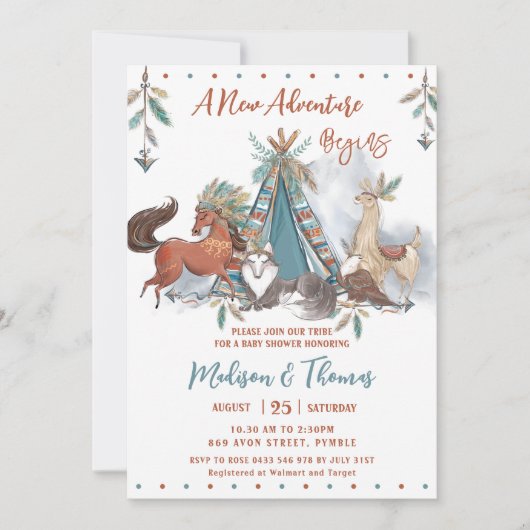 Tribal Woodland Animals Teepee Boy Baby shower Kaart (Voorkant)