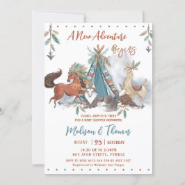 Tribal Woodland Animals Teepee Boy Baby shower Kaart