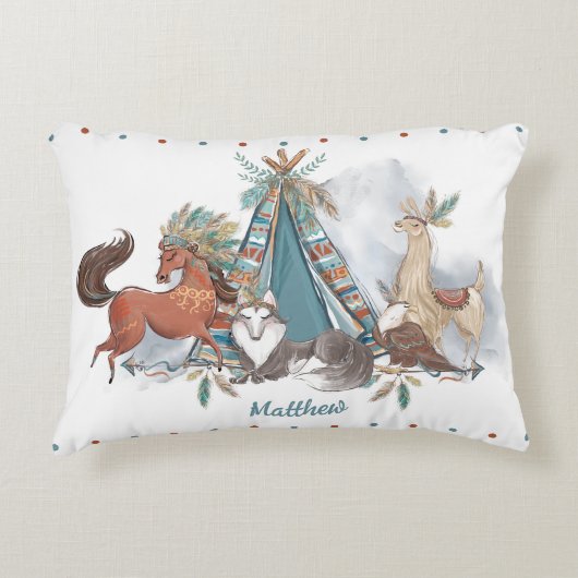 Tribal Woodland Animals Teepee Feathers Arrows Accent Kussen (Voorkant)