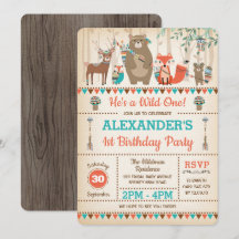 Tribal Woodland Animals Wild One 1st Birthday