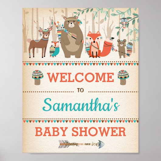 Tribal Woodland Baby Animals Wild One Welcome Poster (Voorkant)