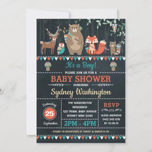 Tribal Woodland Baby shower Boho Forest Animals Kaart (Voorkant)