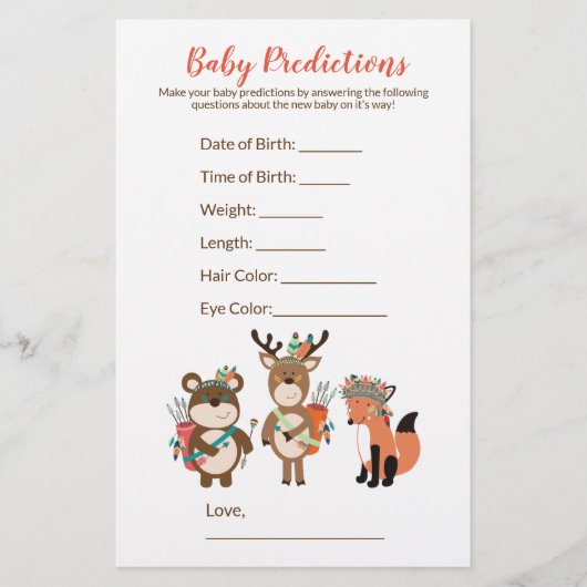 Tribal Woodland Baby shower Predication Game (Voorkant)