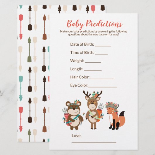 Tribal Woodland Baby shower Predication Game (Voorkant / Achterkant)
