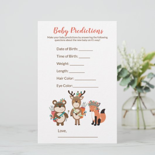 Tribal Woodland Baby shower Predication Game (Staand voorkant)