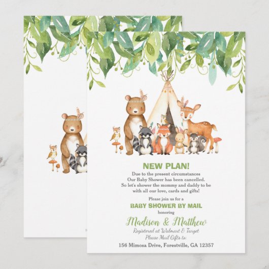 Tribal Woodland Baby shower van Mail Greenery Boy Kaart (Voorkant / Achterkant)
