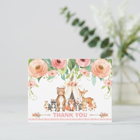 Tribal Woodland Baby shower Verjaardag Dank u Briefkaart (Staand voorkant)