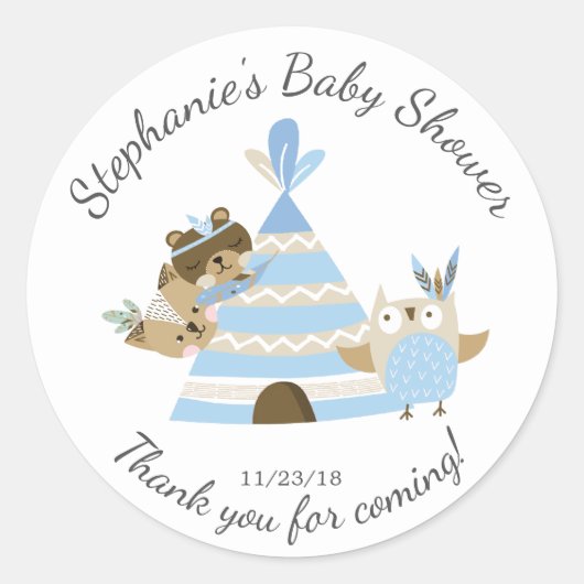 Tribal Woodland Boys Baby shower Favor Sticker (Voorkant)