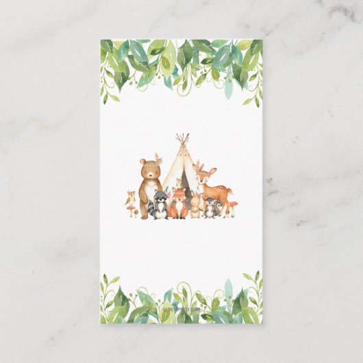 Tribal Woodland Dieren Groen Jongen Luier Raffle Informatiekaartje (Achterkant)