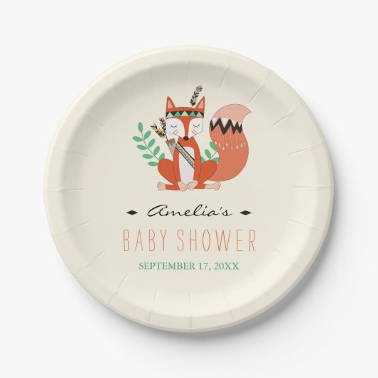 Tribal Woodland Fox Baby shower douchepapier Bord (Voorkant)