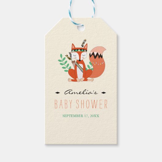 Tribal Woodland Fox Baby shower Gift Labels Cadeaulabel (Voorkant)