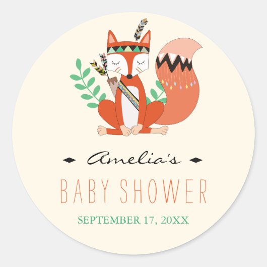 Tribal Woodland Fox Baby shower Sticker (Voorkant)