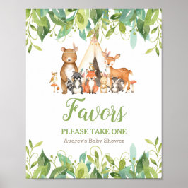 Tribal Woodland Greenery Baby shower Favors Sign Poster