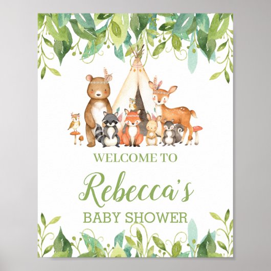Tribal Woodland Greenery Baby shower Welkomstbord Poster (Voorkant)