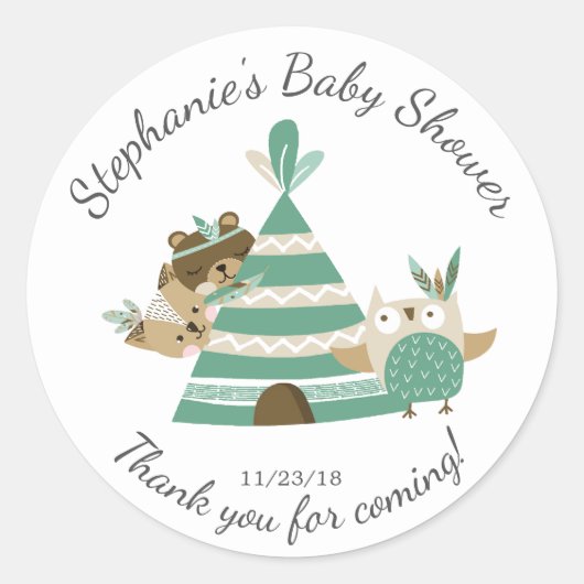 Tribal Woodland Neutral Baby shower Favor Sticker (Voorkant)