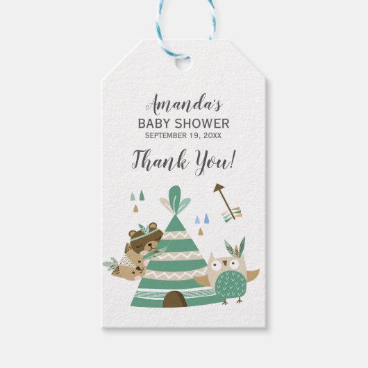 Tribal Woodland Wild Baby shower Favor Gift Label Cadeaulabel (Voorkant)