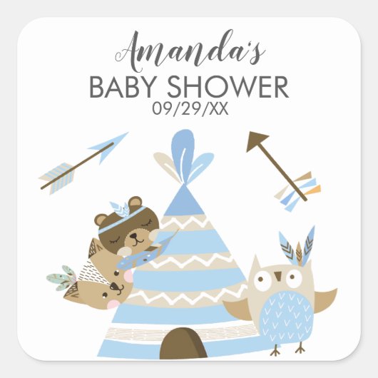 Tribal Woodland Wild Een Baby shower Favor Sticker (Voorkant)