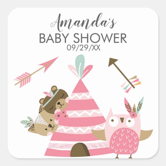 Tribal Woodland Wild Een Baby shower Favor Sticker (Voorkant)