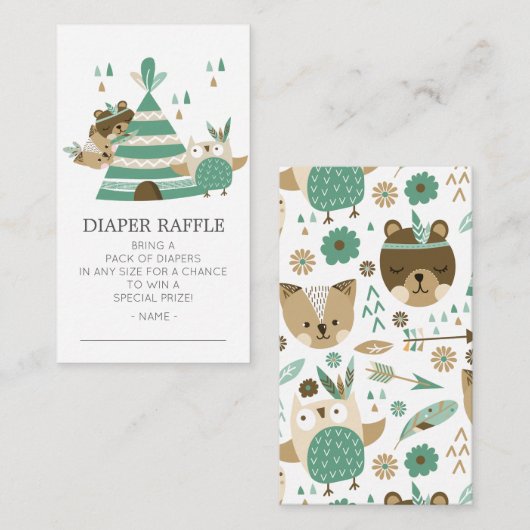 Tribal Woodland Wild Een Baby shower Luierticket Informatiekaartje (Voorkant / Achterkant)